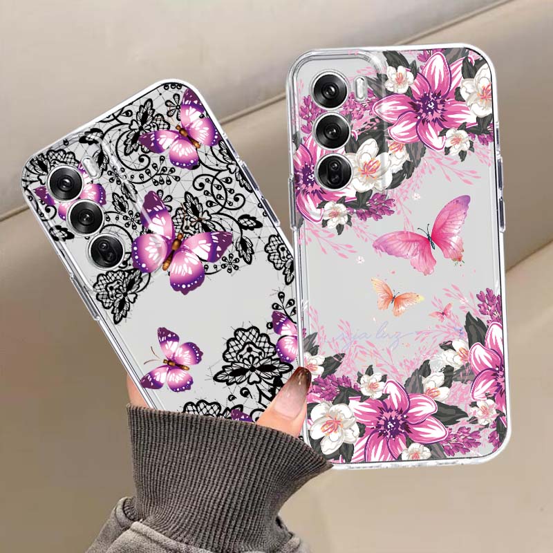 Oppo A78 - Capa Transparente com Estampa de Borboleta